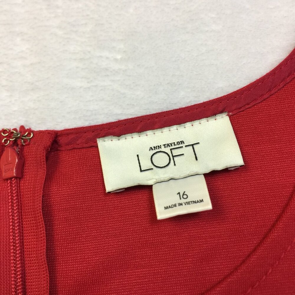 Ann Taylor Loft Dress Sz 16 Womans Red Black Brown Knit Colorblock Short Sleeve - Picture 4 of 12